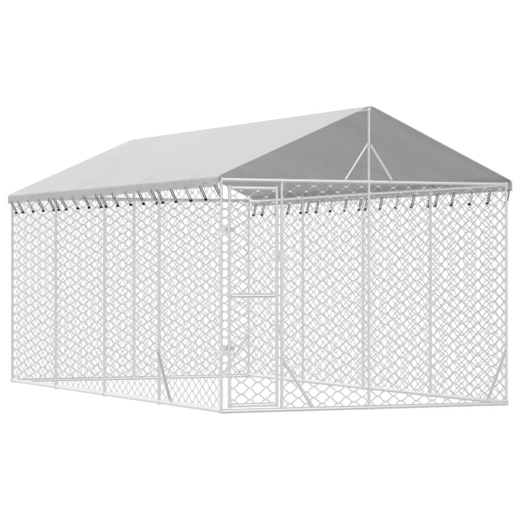 vidaXL Perrera de exterior con techo acero galvanizado plata 3x9x2,5 m, , large Imagen numero 12